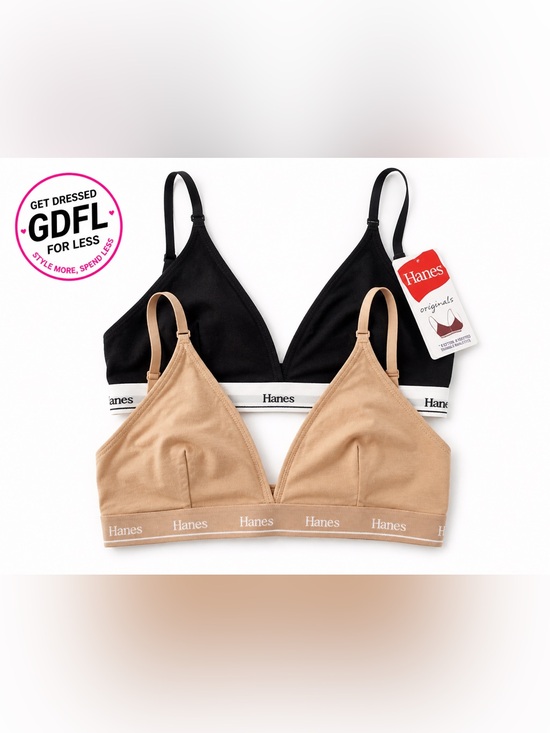 Hanes Other - Hanes Wireless Bralette 2 Pack Womens Medium Black Beige Unlined Comfort Bra